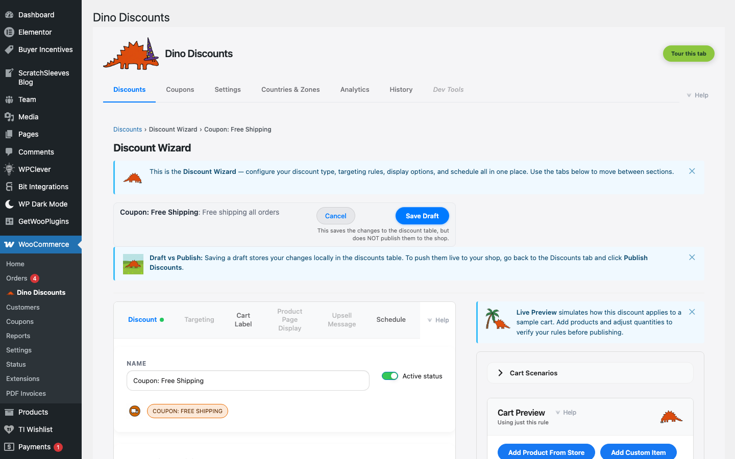 Wizard showing Coupon: Free Shipping recipe configured