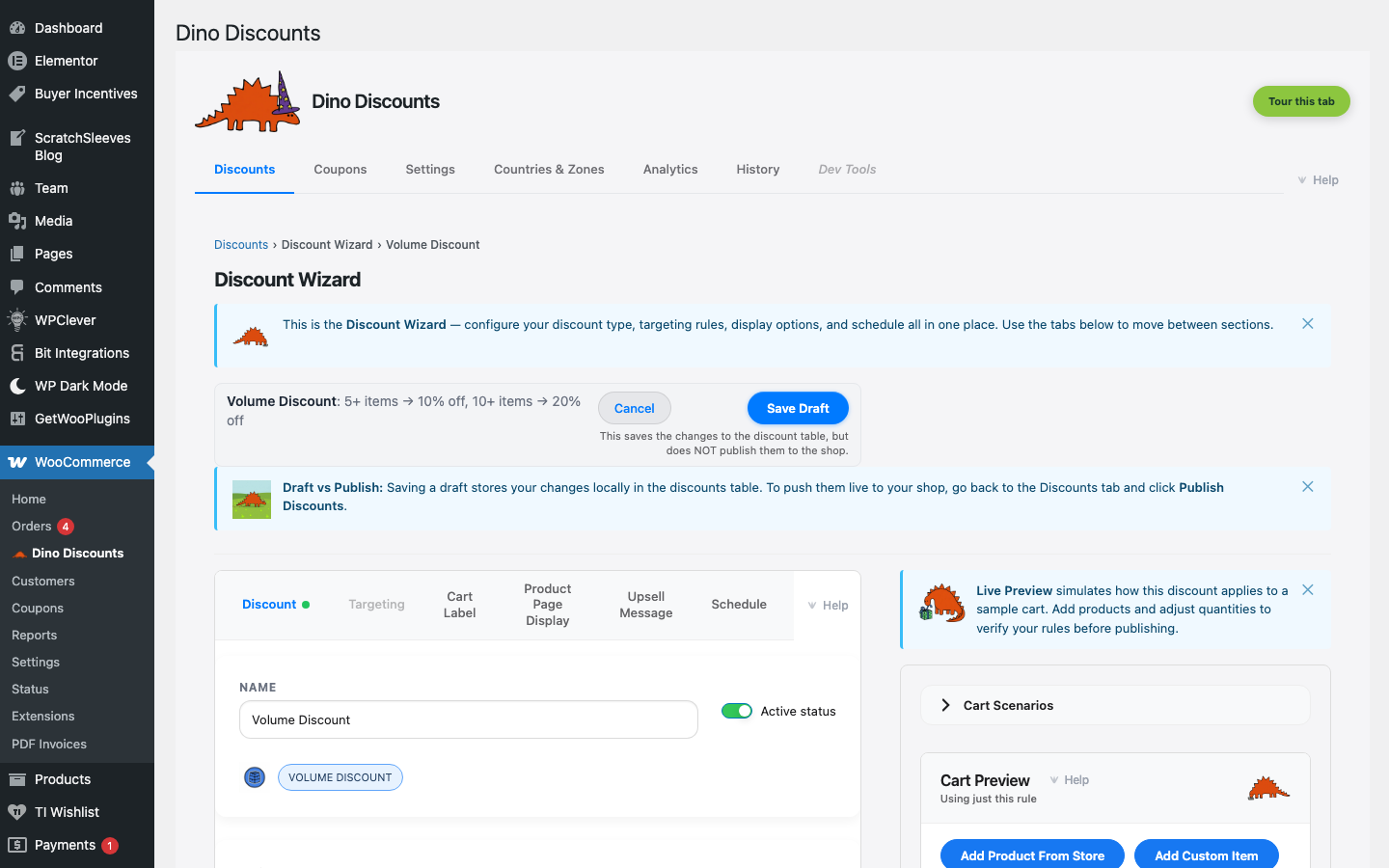 Wizard showing Volume Discount recipe with quantity tiers