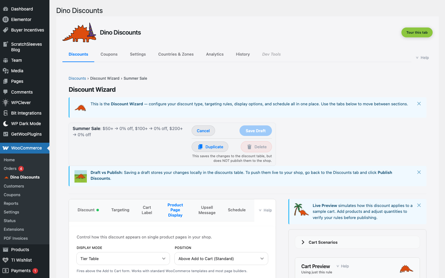 Wizard — Product Page Display tab configuration