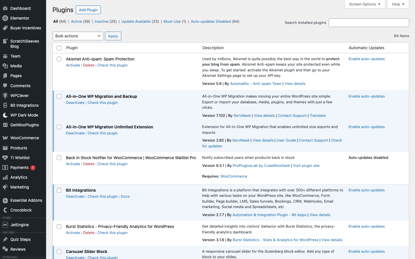 WordPress Plugins page showing Dino Discounts active